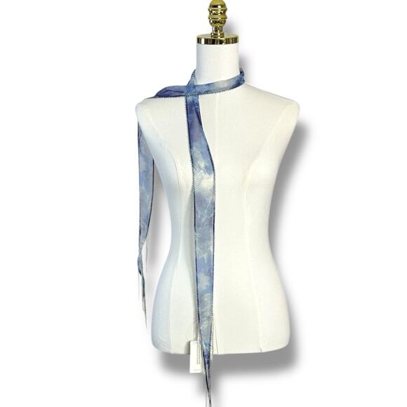 Free People Chan Luu Washed Ashore Fringe Skinny Scarf Denim Blue NWT Bohemian - Picture 6 of 11